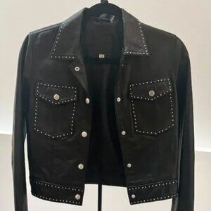 Soft Leather Jacket – Black with Silver Studs – XS – Perfect condition